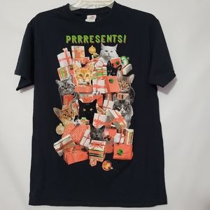 Black Vintage Cat Christmas Punk Tee Shirt M